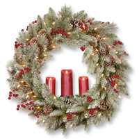 Thumbnail for 36 Battery Operated Snowy Bristle Berry Wreath with Three Candle