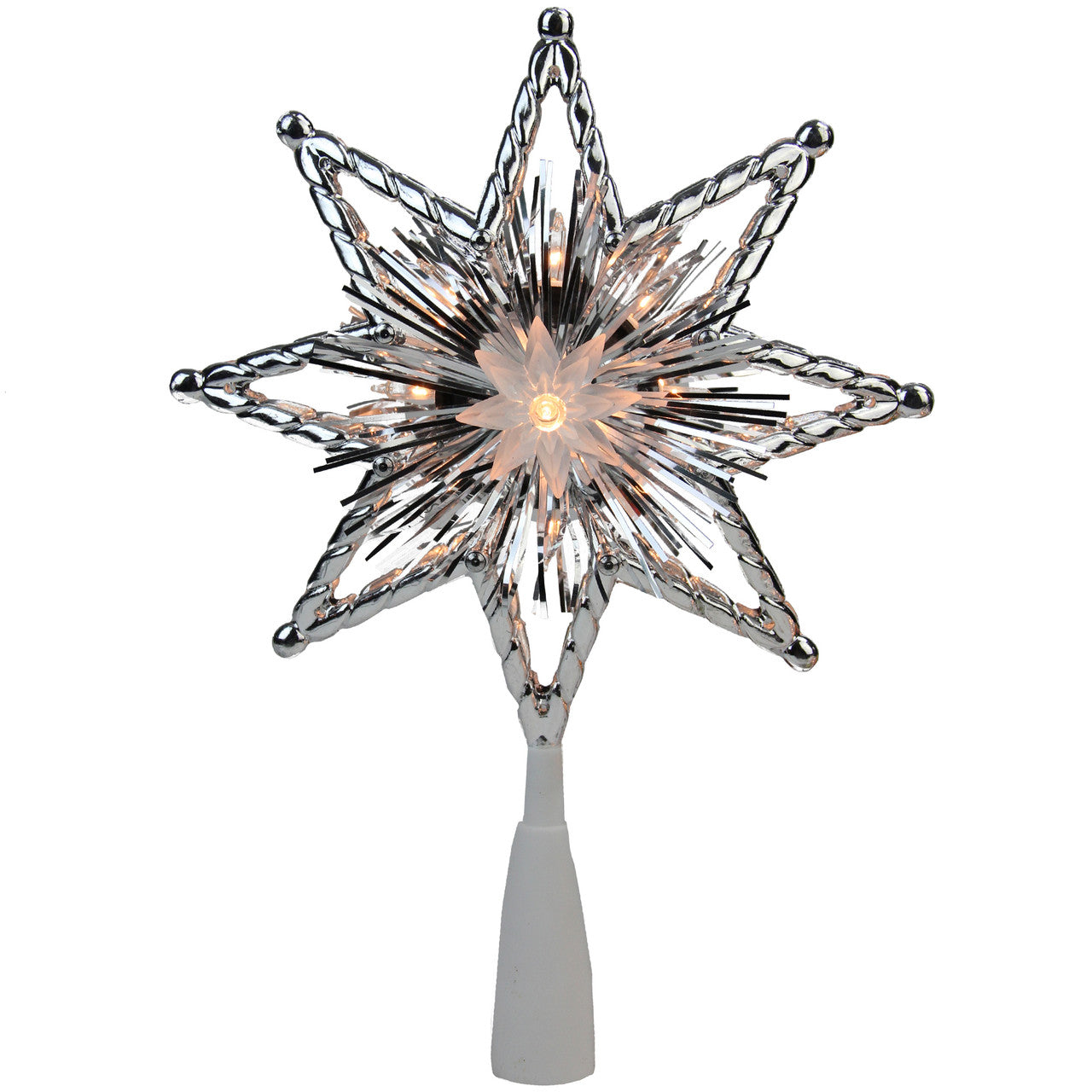 8" Silver Lighted Star Christmas Tree Topper - Clear Lights