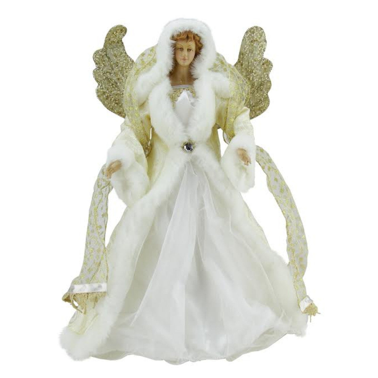 18" White and Gold Angel Christmas Tree Topper - Unlit