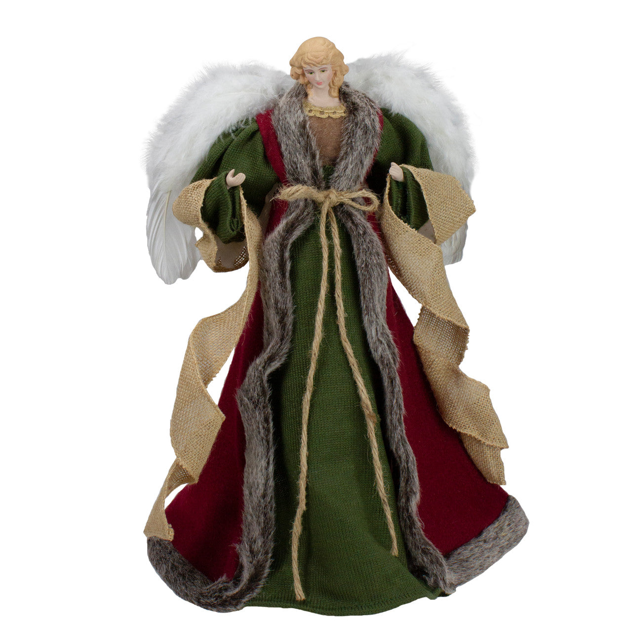 18" Green and Brown Angel in a Dress Christmas Tree Topper - Unlit