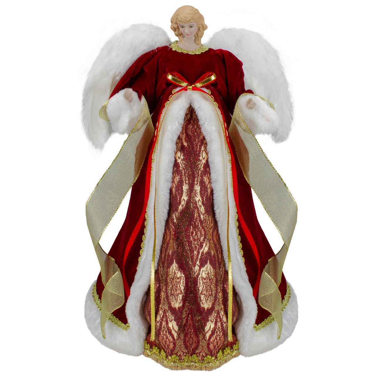 18" Red and Gold Angel in a Dress Christmas Tree Topper - Unlit