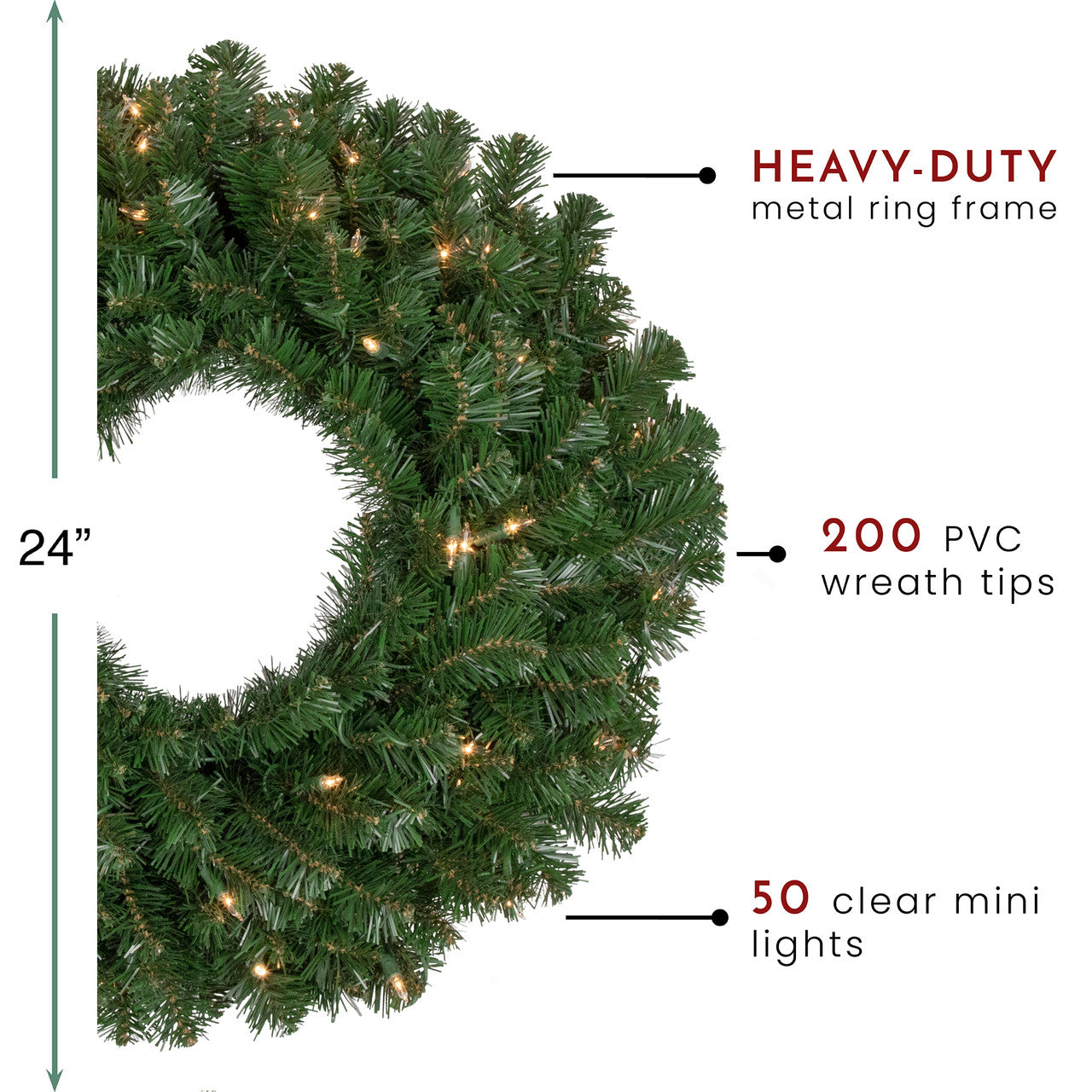 Pre-Lit Windsor Pine Artificial Christmas Wreath - 24-Inch, Clear Lights