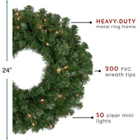 Pre-Lit Windsor Pine Artificial Christmas Wreath - 24-Inch, Clear Lights