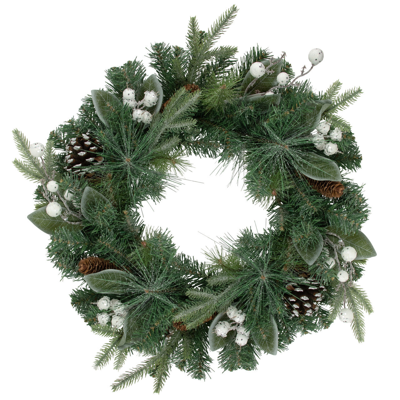 Frosted White Berry and Mixed Pine Artificial Christmas Wreath, 24-Inch, Unlit