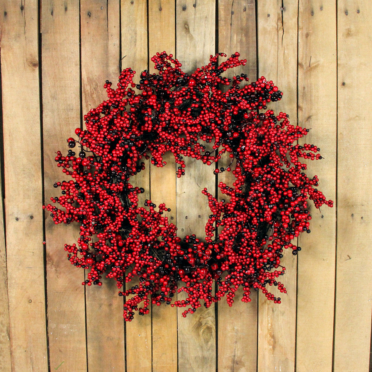 Red and Burgundy Berry Artificial Christmas Wreath, 22-Inch Unlit