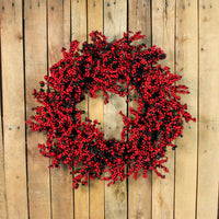 Thumbnail for Red and Burgundy Berry Artificial Christmas Wreath, 22-Inch Unlit