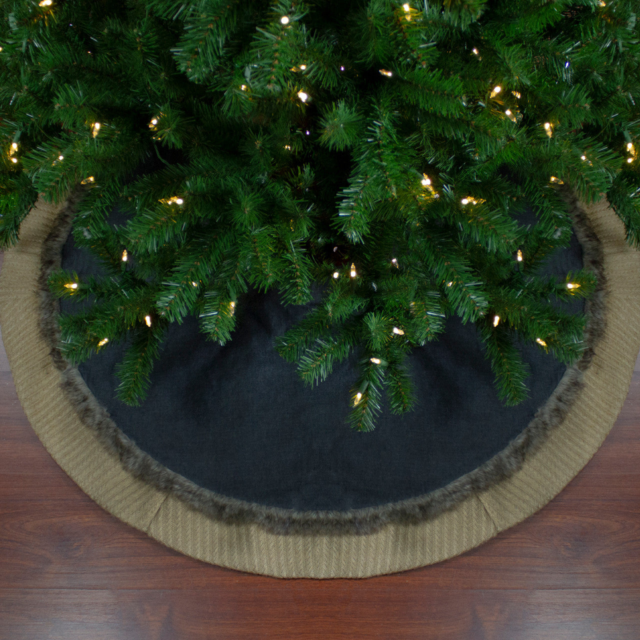 48" Rustic Burlap and Chambray Christmas Tree Skirt