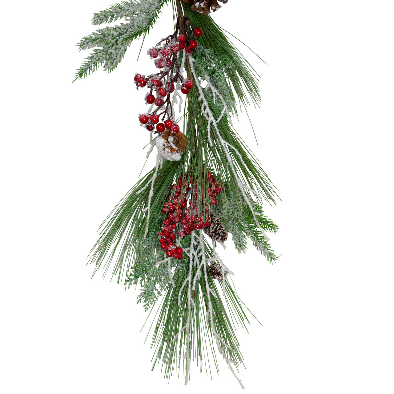 5.75' x 7" Green and Red Frosted Berries and Pinecones Artificial Christmas Garland - Unlit