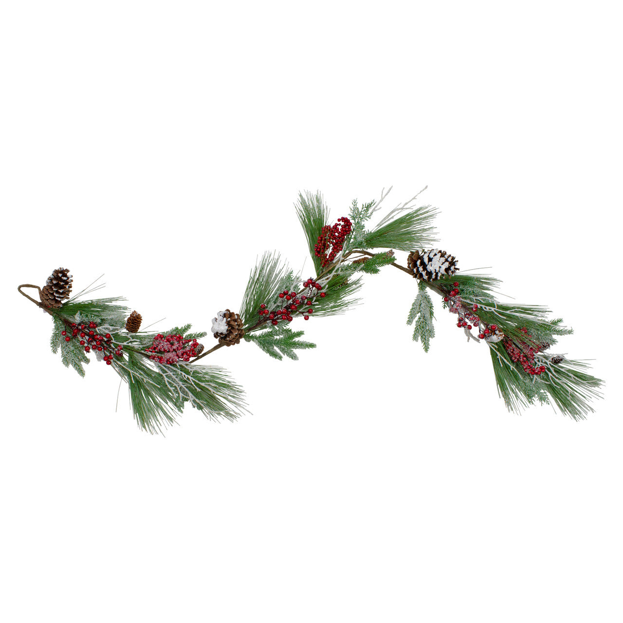 5.75' x 7" Green and Red Frosted Berries and Pinecones Artificial Christmas Garland - Unlit
