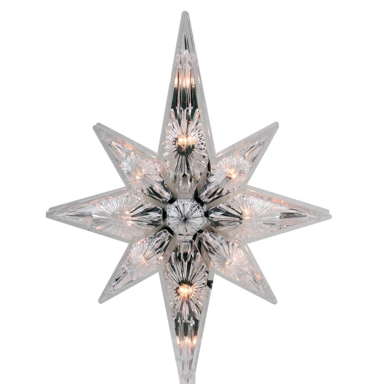 10" Lighted Faceted Star of Bethlehem Christmas Tree Topper, Clear Lights
