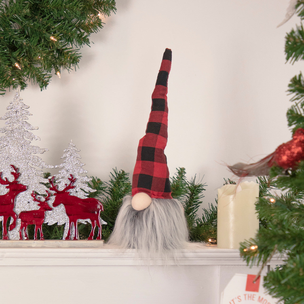 16" Red and Black Buffalo Plaid Gnome Christmas Figure
