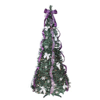 6' Pre-Lit Purple and Silver Pre-Decorated Pop-Up Artificial Christmas Tree, Clear Lights