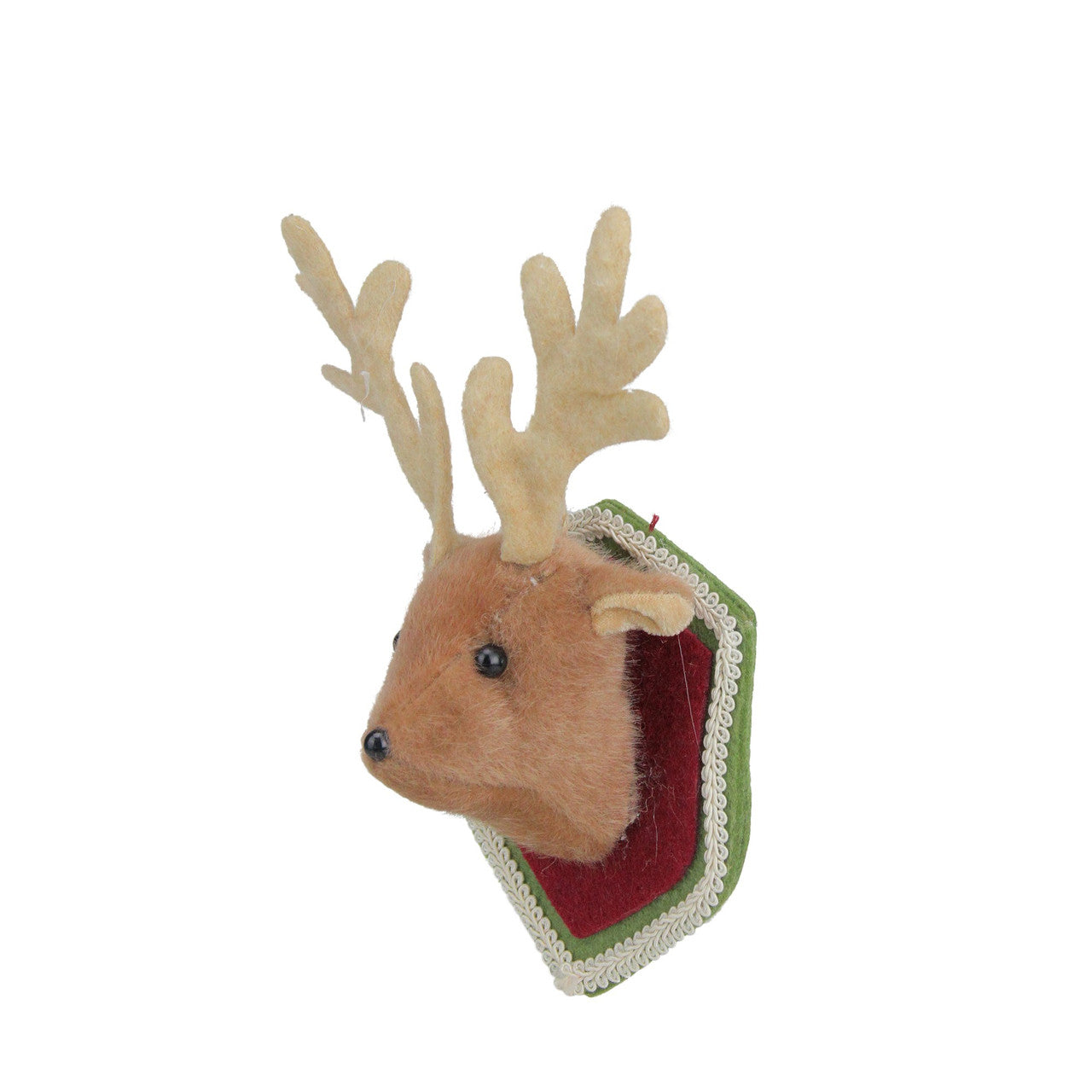 7.5" Brown and Red Stuffed Deer Head Plaque Christmas Ornament
