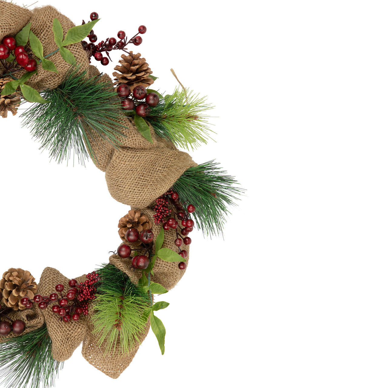 Iced Berries and Burlap Artificial Christmas Pine Wreath, 18-Inch, Unlit