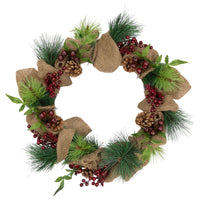 Iced Berries and Burlap Artificial Christmas Pine Wreath, 18-Inch, Unlit