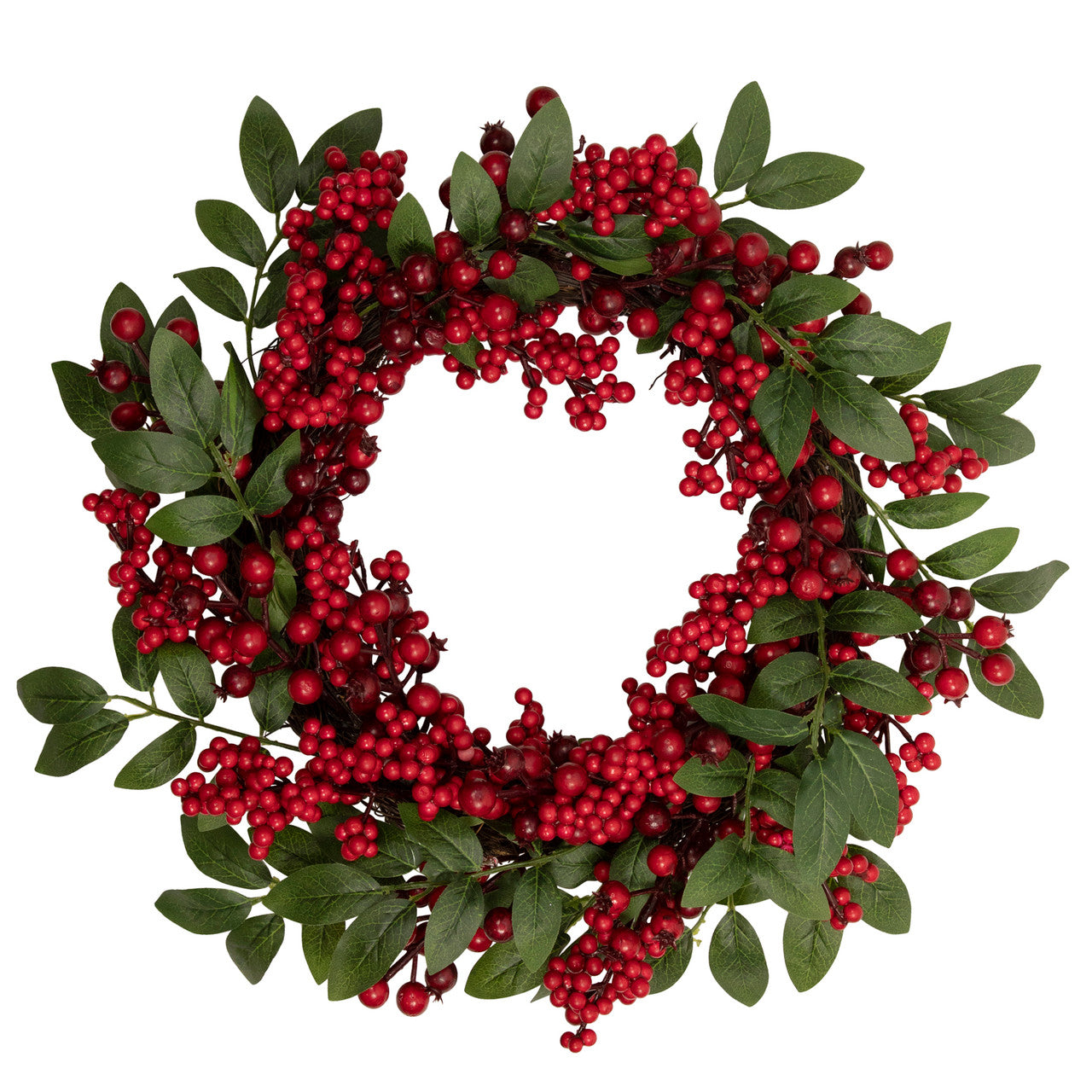 Lush Berry and Leaf Artificial Christmas Wreath, 18-Inch, Unlit