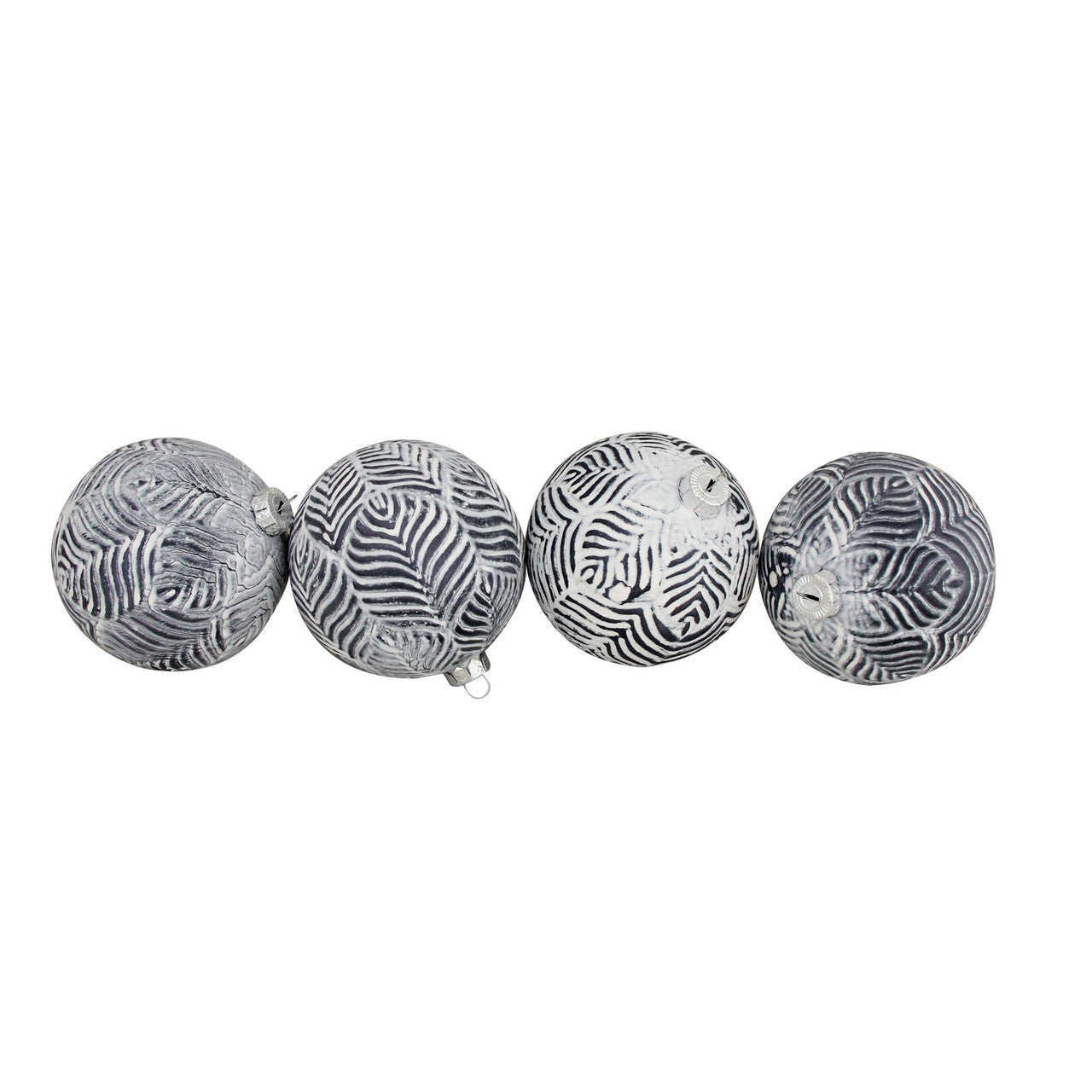 4ct White and Gray Antique Glass Christmas Ball Ornaments 4" (100mm)