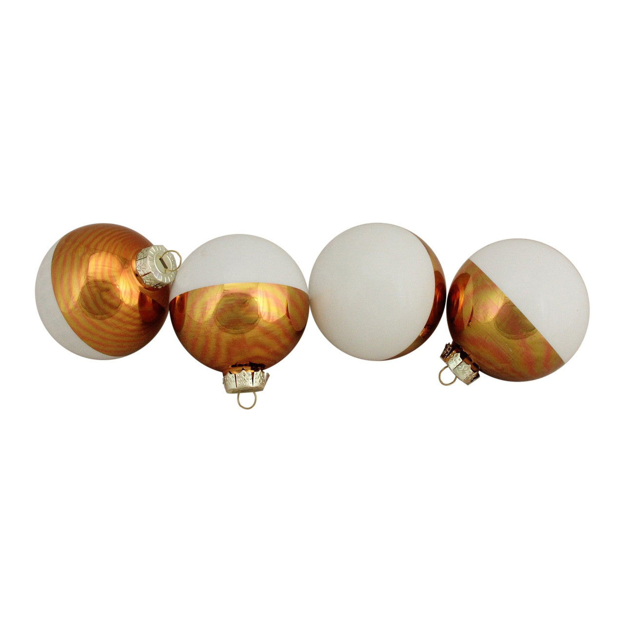 4ct White and Gold Shiny Glass Christmas Ball Ornaments 3.25" (80mm)