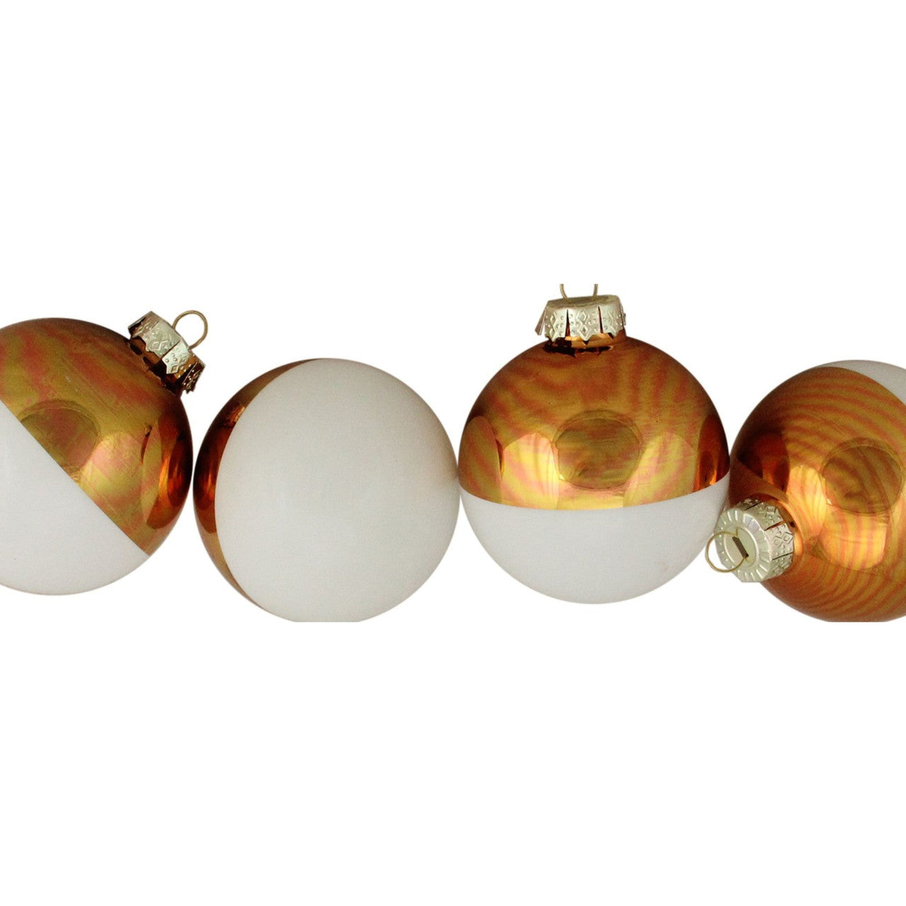 4ct White and Gold Shiny Glass Christmas Ball Ornaments 3.25" (80mm)