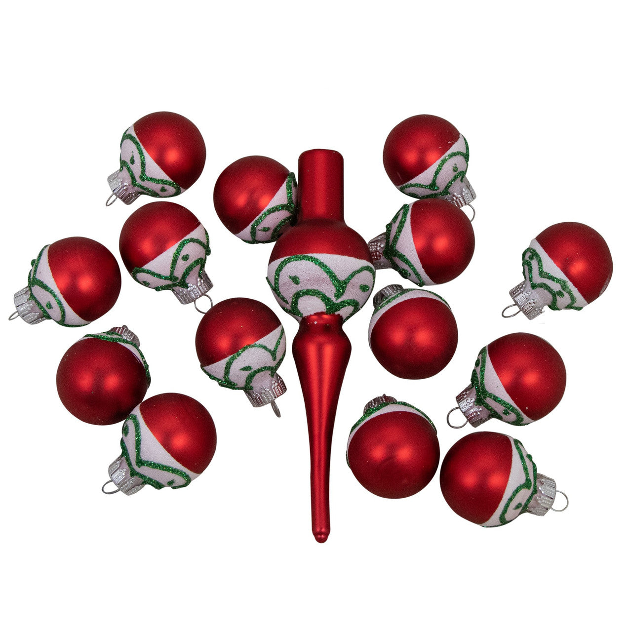 15ct Red and White Frosted Tree Topper with Christmas Ball Ornaments