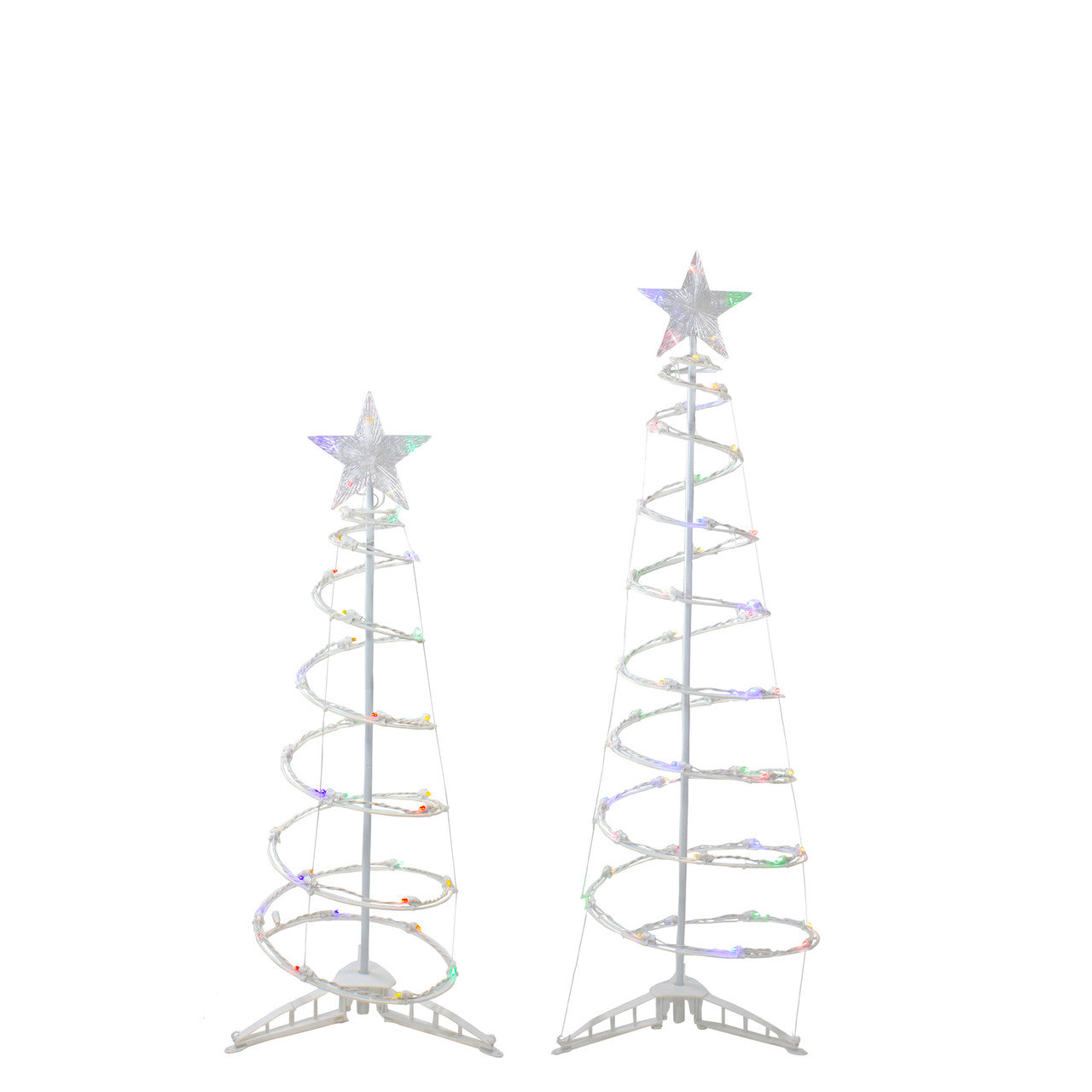 Set of 2 LED Lighted Multi-Color Outdoor Spiral Christmas Cone Trees 3', 4'