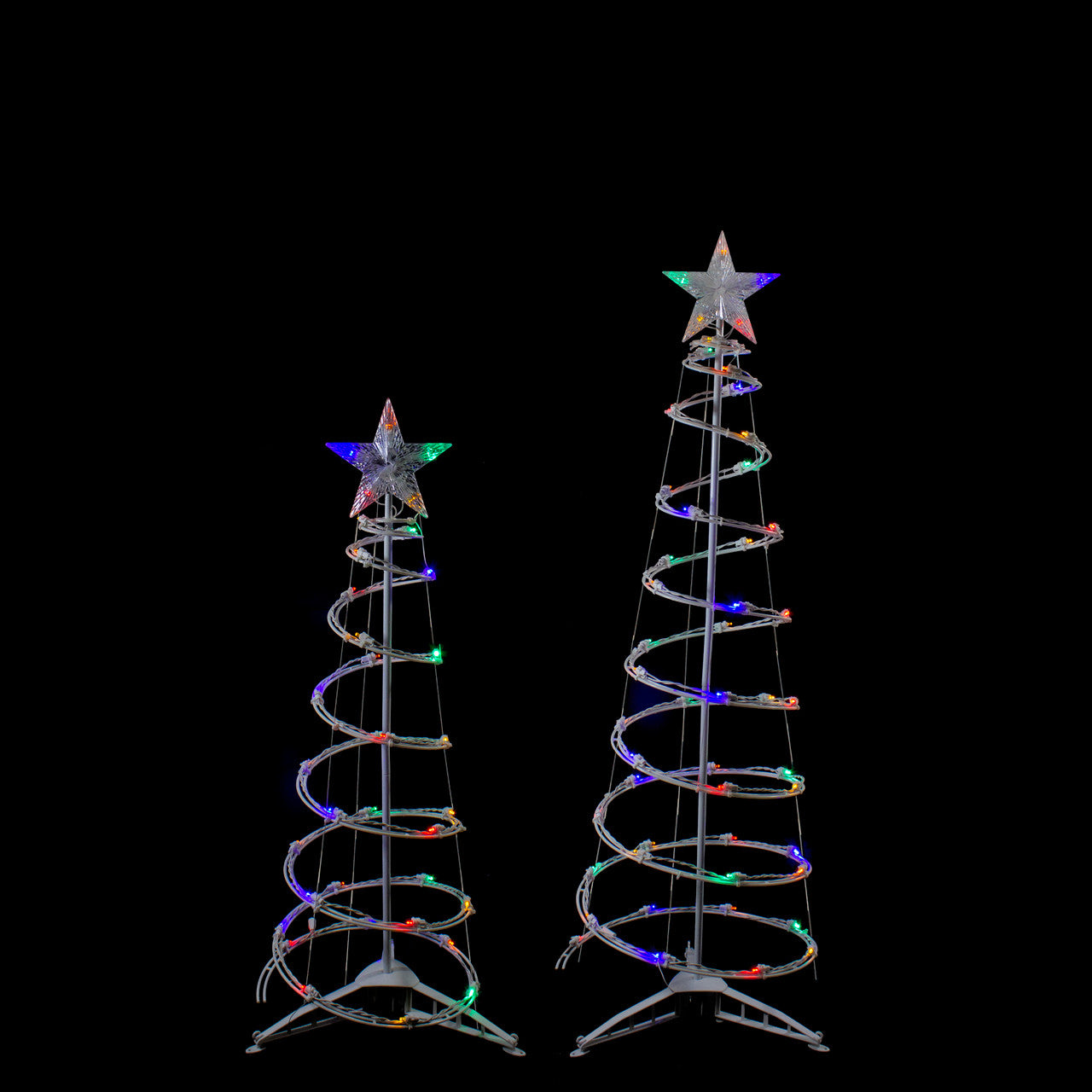 Set of 2 LED Lighted Multi-Color Outdoor Spiral Christmas Cone Trees 3', 4'