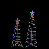 Set of 2 LED Lighted Multi-Color Outdoor Spiral Christmas Cone Trees 3', 4'