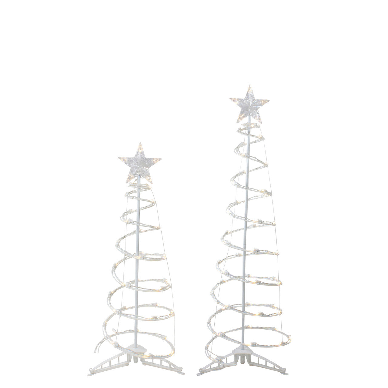 Set of 2 LED Lighted Warm White Outdoor Spiral Christmas Cone Trees 3', 4'