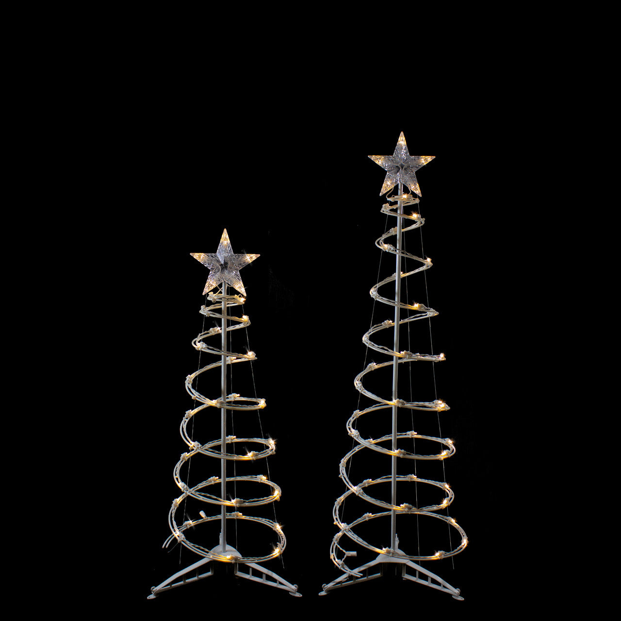 Set of 2 LED Lighted Warm White Outdoor Spiral Christmas Cone Trees 3', 4'
