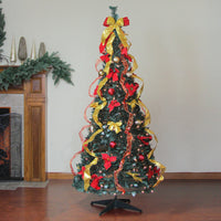 6' Pre-Lit Gold and Red Pre-Decorated Pop-Up Artificial Christmas Tree, Clear Lights