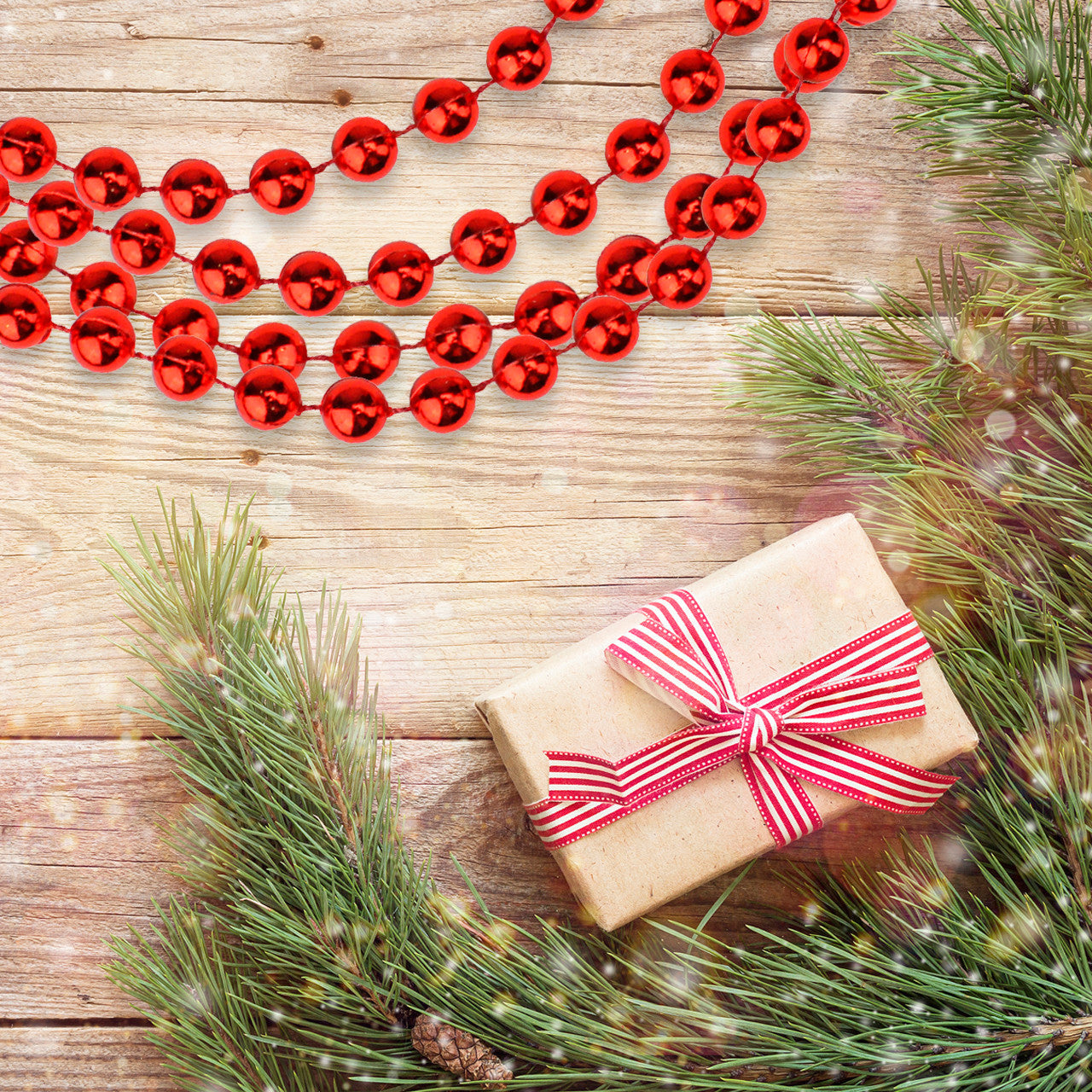 33' Shiny Red Round Beaded Christmas Garland