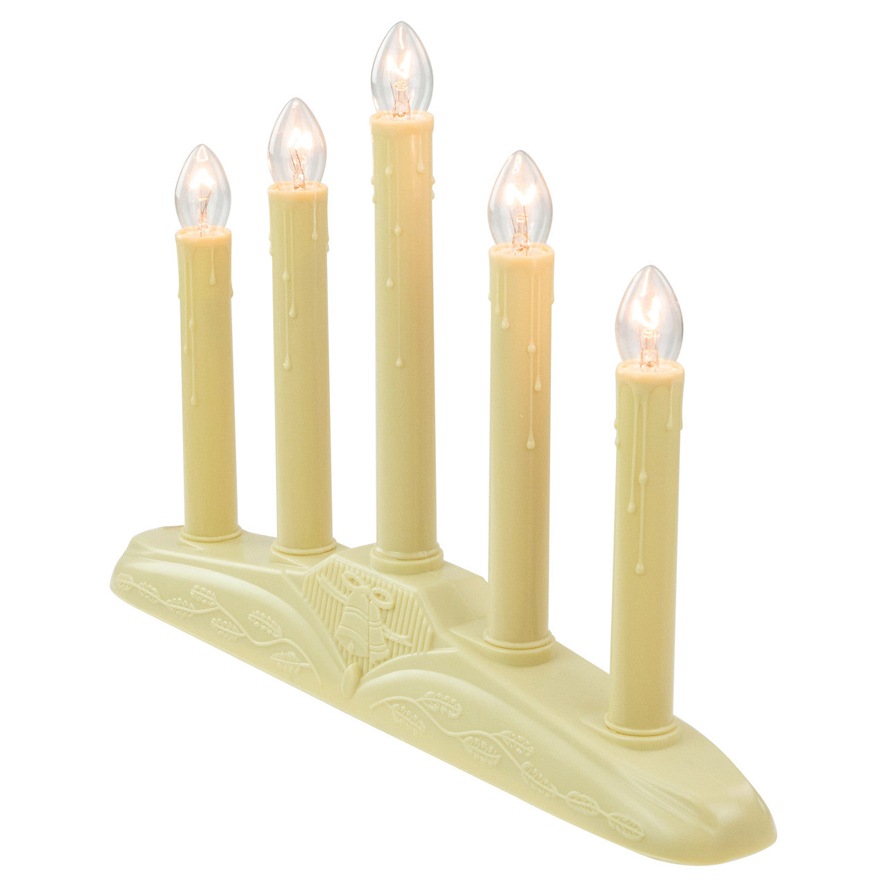 14.5" Ivory 5-Lights Christmas Chandelier on Holly Berry and Bell Base Candle Lamp