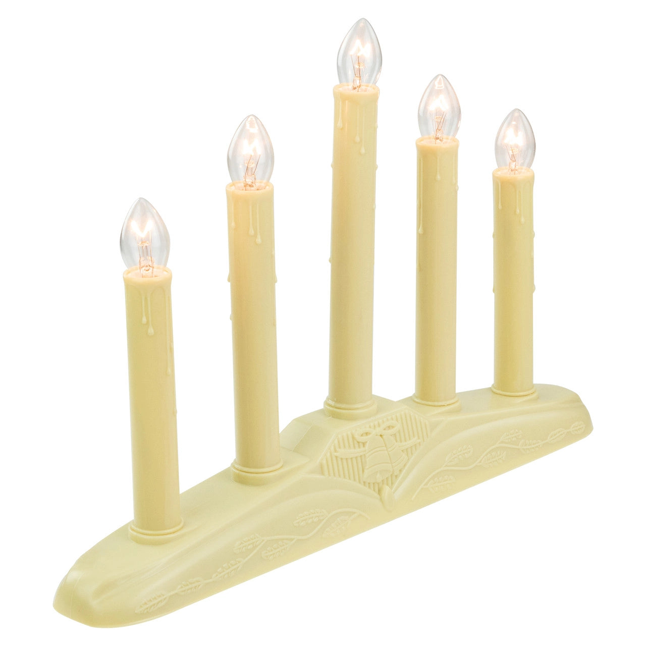14.5" Ivory 5-Lights Christmas Chandelier on Holly Berry and Bell Base Candle Lamp