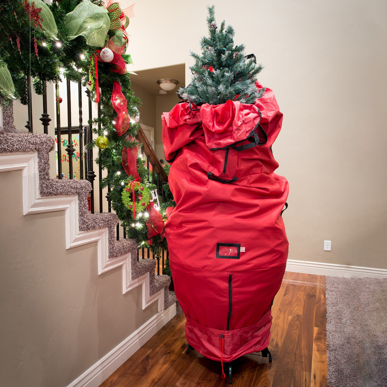 96" Large Red Upright Christmas Tree Protective Storage Bag - For Artificial Trees