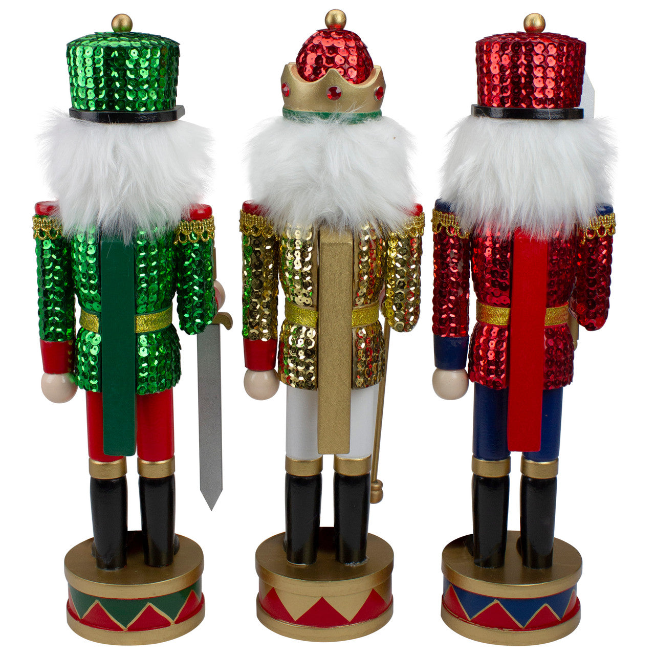 Set of 3 Red Sequin Jacket Wooden Christmas Nutcrackers 14.25"
