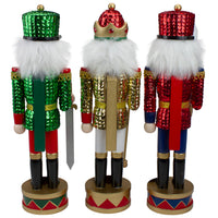 Set of 3 Red Sequin Jacket Wooden Christmas Nutcrackers 14.25