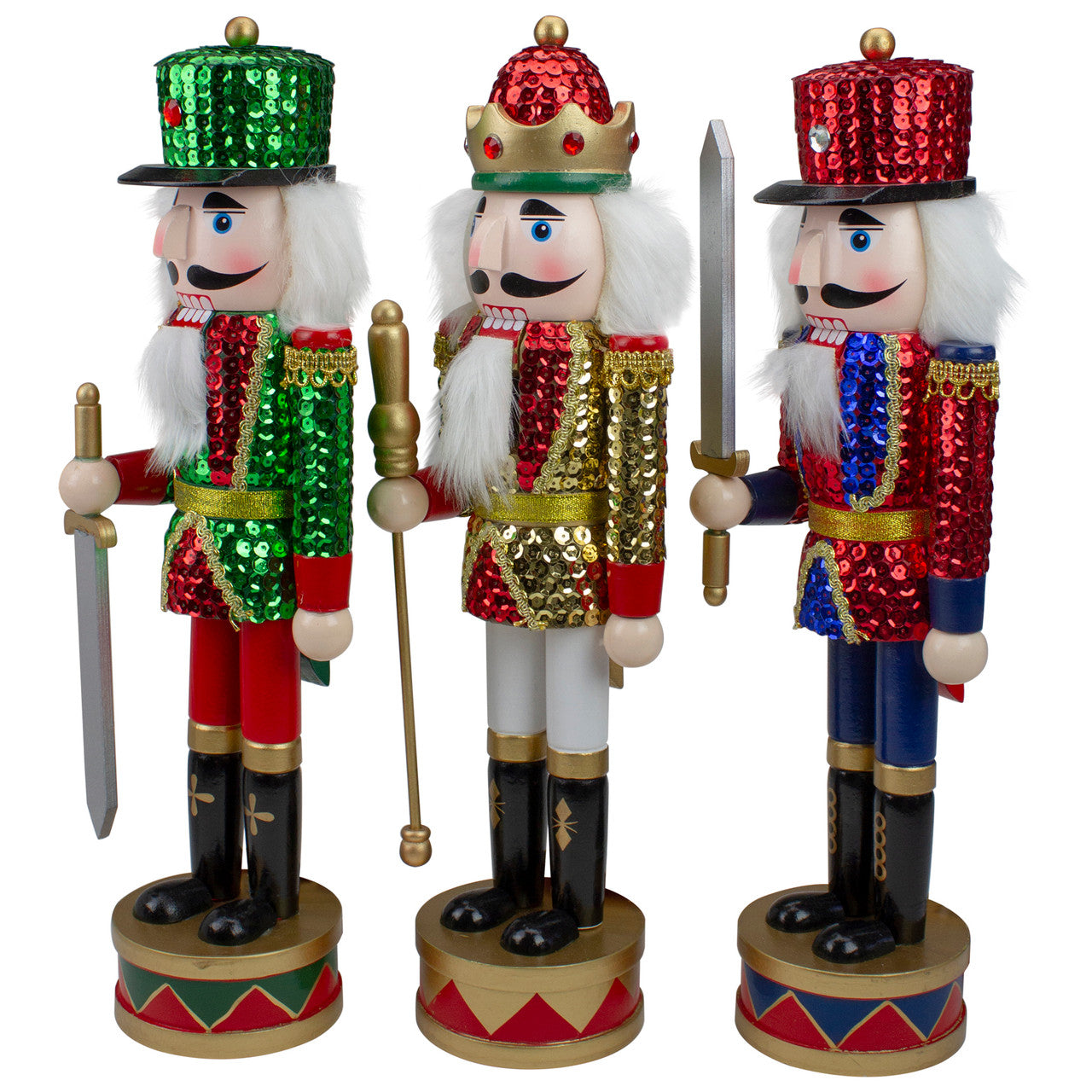 Set of 3 Red Sequin Jacket Wooden Christmas Nutcrackers 14.25"