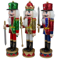 Set of 3 Red Sequin Jacket Wooden Christmas Nutcrackers 14.25