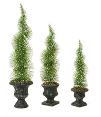 Set of 3 Potted Sparkling Frosted Spiral Topiary Artificial Christmas Tree 1.5' - Unlit