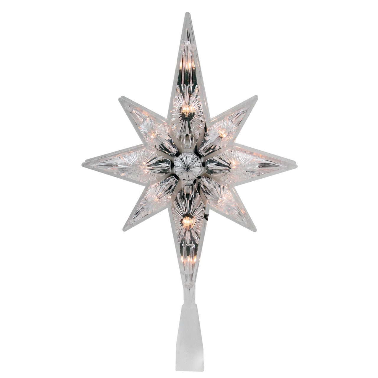 10" Lighted Faceted Star of Bethlehem Christmas Tree Topper, Clear Lights