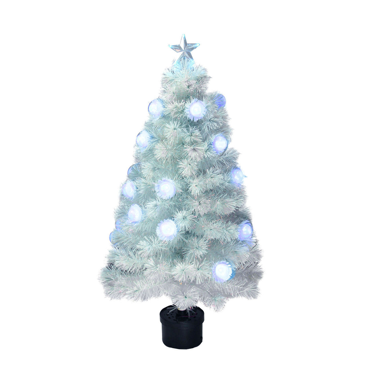 4' Pre-Lit Medium White Iridescent Fiber Optic Artificial Christmas Tree, Blue LED Lights